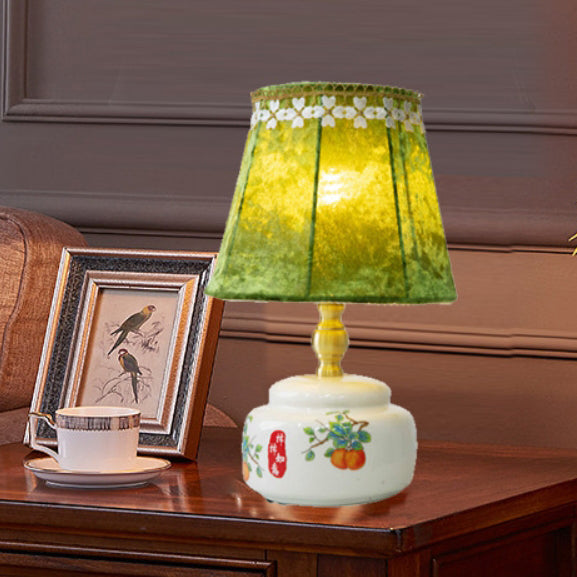 Traditional Chinese Fabric Shade Ceramic Base 1-Light Table Lamp For Bedroom