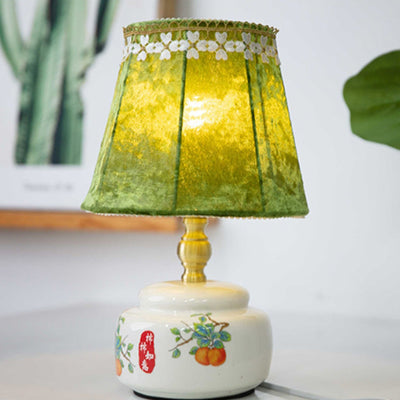 Traditional Chinese Fabric Shade Ceramic Base 1-Light Table Lamp For Bedroom