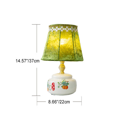 Traditional Chinese Fabric Shade Ceramic Base 1-Light Table Lamp For Bedroom