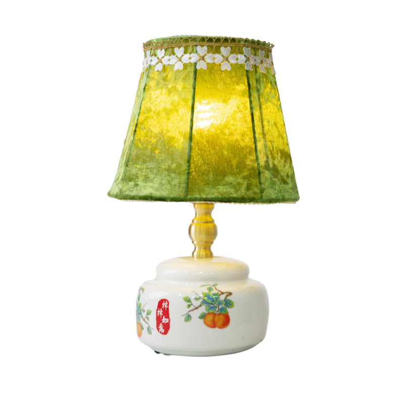 Traditional Chinese Fabric Shade Ceramic Base 1-Light Table Lamp For Bedroom