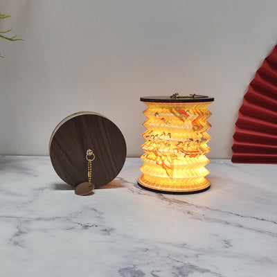 Traditional Chinese Foldable Paper Lotus Printed Lantern USB LED Table Lamp For Bedroom