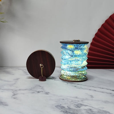 Traditional Chinese Foldable Paper Lotus Printed Lantern USB LED Table Lamp For Bedroom