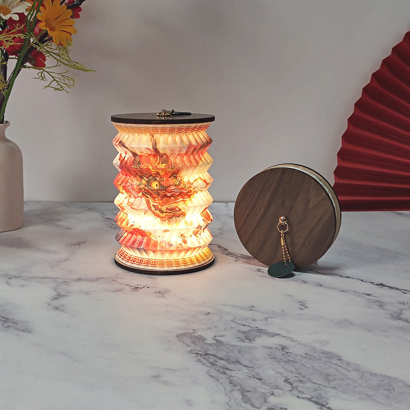 Traditional Chinese Foldable Paper Lotus Printed Lantern USB LED Table Lamp For Bedroom