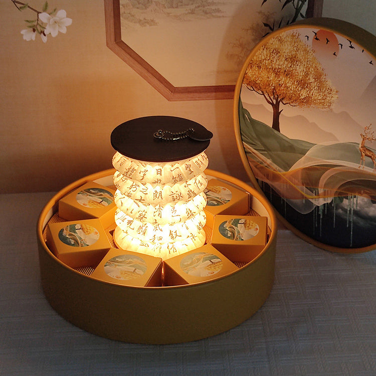 Traditional Chinese Foldable Paper Lotus Printed Lantern USB LED Table Lamp For Bedroom