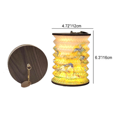 Traditional Chinese Foldable Paper Lotus Printed Lantern USB LED Table Lamp For Bedroom