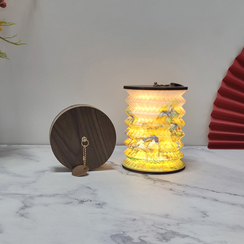 Traditional Chinese Foldable Paper Lotus Printed Lantern USB LED Table Lamp For Bedroom