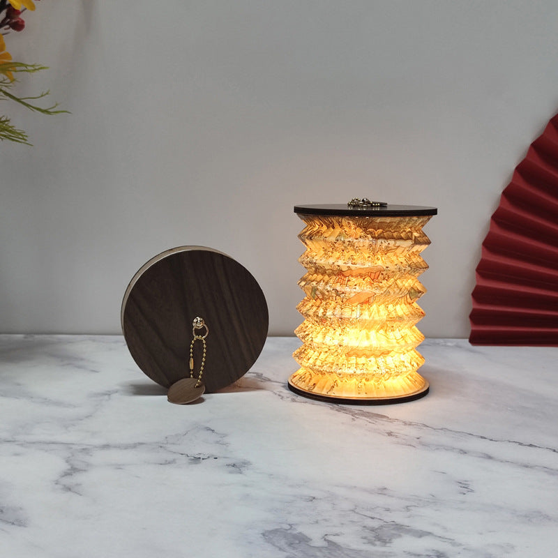 Traditional Chinese Foldable Paper Lotus Printed Lantern USB LED Table Lamp For Bedroom