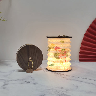 Traditional Chinese Foldable Paper Lotus Printed Lantern USB LED Table Lamp For Bedroom