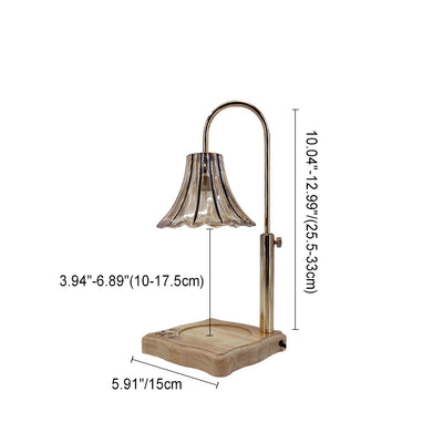 Contemporary Nordic Morning Glory Glass Shade Wood Base 1-Light Melting Wax Table Lamp For Bedroom