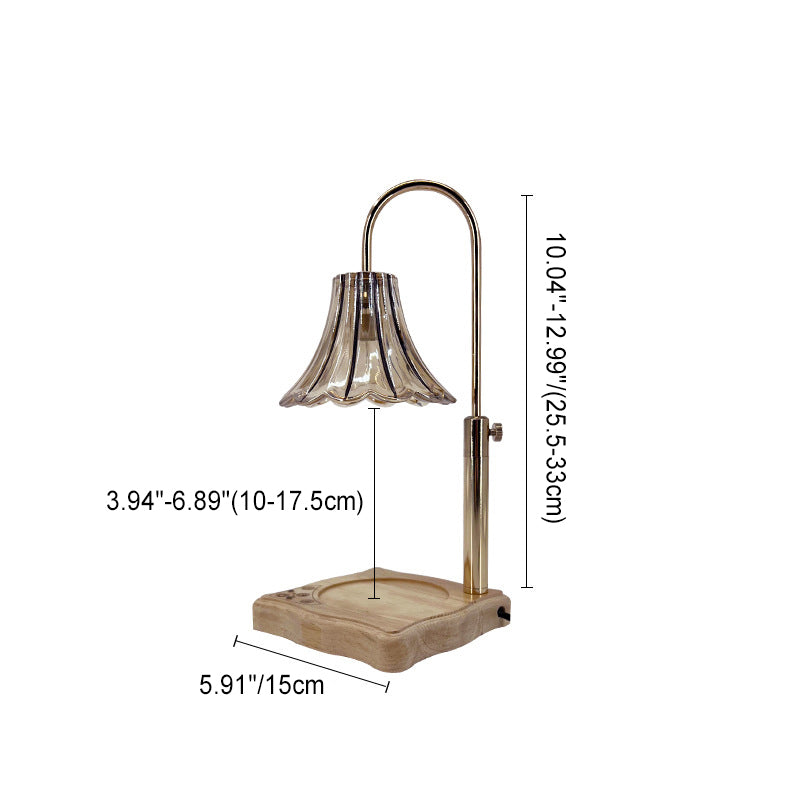 Contemporary Nordic Morning Glory Glass Shade Wood Base 1-Light Melting Wax Table Lamp For Bedroom