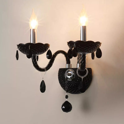 Traditional French Stainless Steel Crystal Candlestick 1/2-Light Wall Sconce Lamp For Living Room