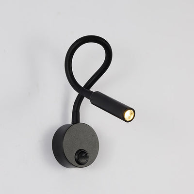 Modern Minimalist Iron Round Flexible Bending Hose LED Reading Light Wall Sconce Lamp For Bedroom