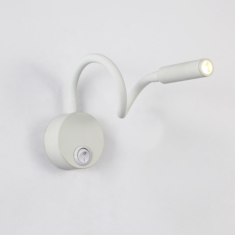 Modern Minimalist Iron Round Flexible Bending Hose LED Reading Light Wall Sconce Lamp For Bedroom