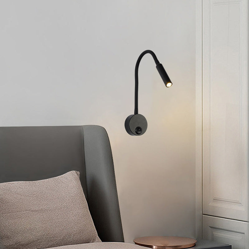 Modern Minimalist Iron Round Flexible Bending Hose LED Reading Light Wall Sconce Lamp For Bedroom