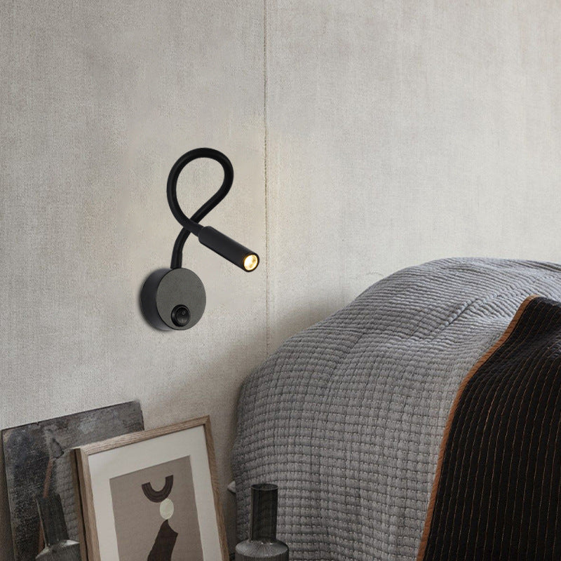 Modern Minimalist Iron Round Flexible Bending Hose LED Reading Light Wall Sconce Lamp For Bedroom