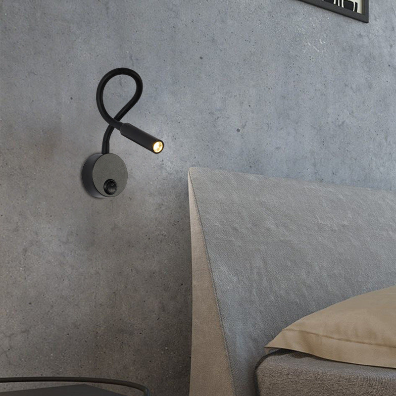 Modern Minimalist Iron Round Flexible Bending Hose LED Reading Light Wall Sconce Lamp For Bedroom