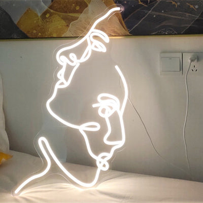 Zeitgenössische kreative Acryl zwei Gesicht Neonlicht LED Nachtlicht Tischlampe für Schlafzimmer 