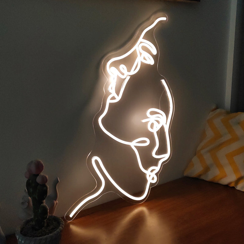 Zeitgenössische kreative Acryl zwei Gesicht Neonlicht LED Nachtlicht Tischlampe für Schlafzimmer 