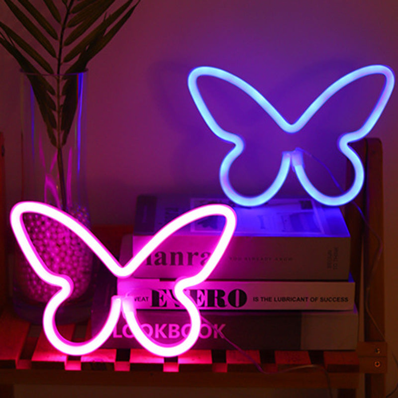 Moderne Art Deco Schmetterling Schatten Neon Licht LED Tisch Lampe Für Schlafzimmer 