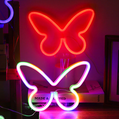 Moderne Art Deco Schmetterling Schatten Neon Licht LED Tisch Lampe Für Schlafzimmer 