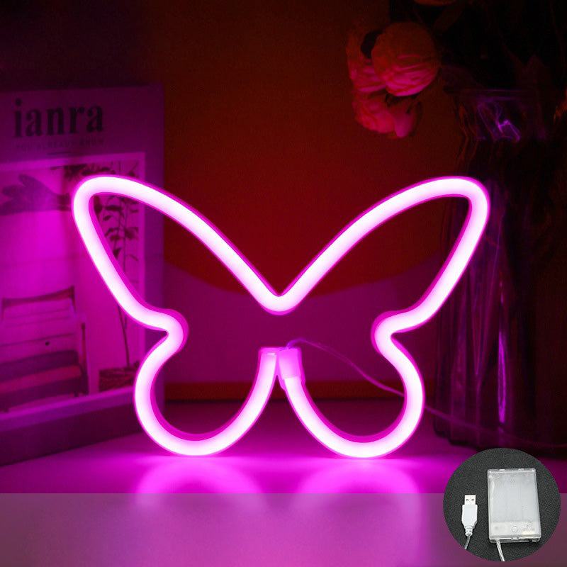 Moderne Art Deco Schmetterling Schatten Neon Licht LED Tisch Lampe Für Schlafzimmer 