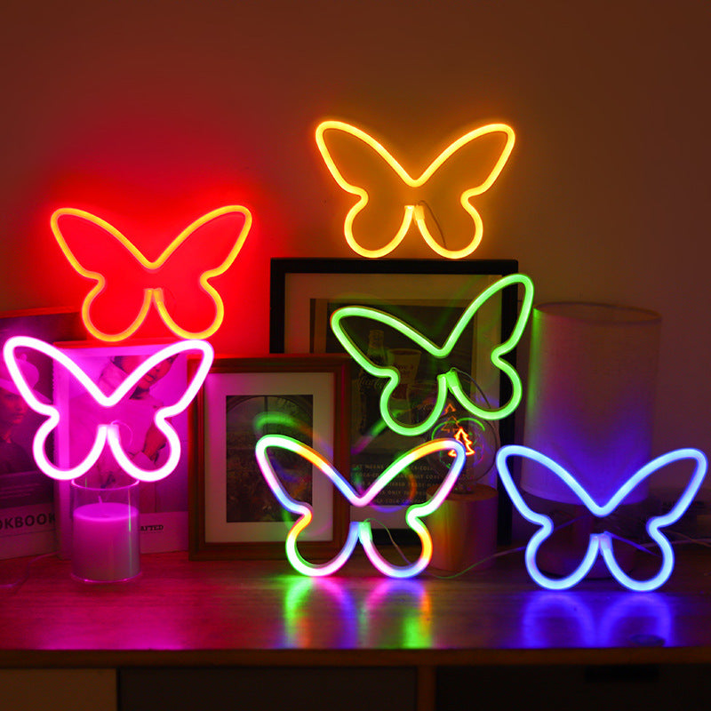 Moderne Art Deco Schmetterling Schatten Neon Licht LED Tisch Lampe Für Schlafzimmer 