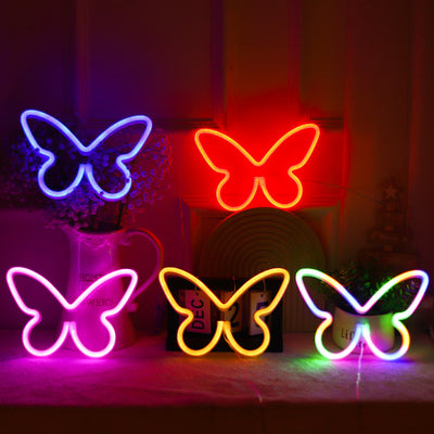 Moderne Art Deco Schmetterling Schatten Neon Licht LED Tisch Lampe Für Schlafzimmer 