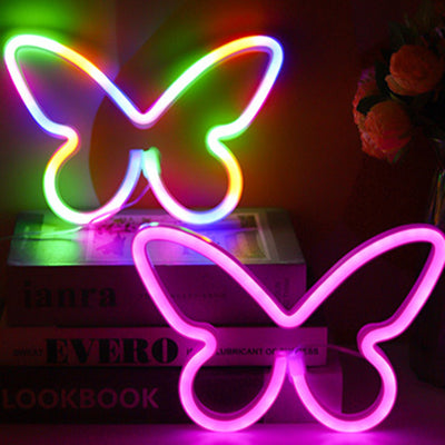 Moderne Art Deco Schmetterling Schatten Neon Licht LED Tisch Lampe Für Schlafzimmer 