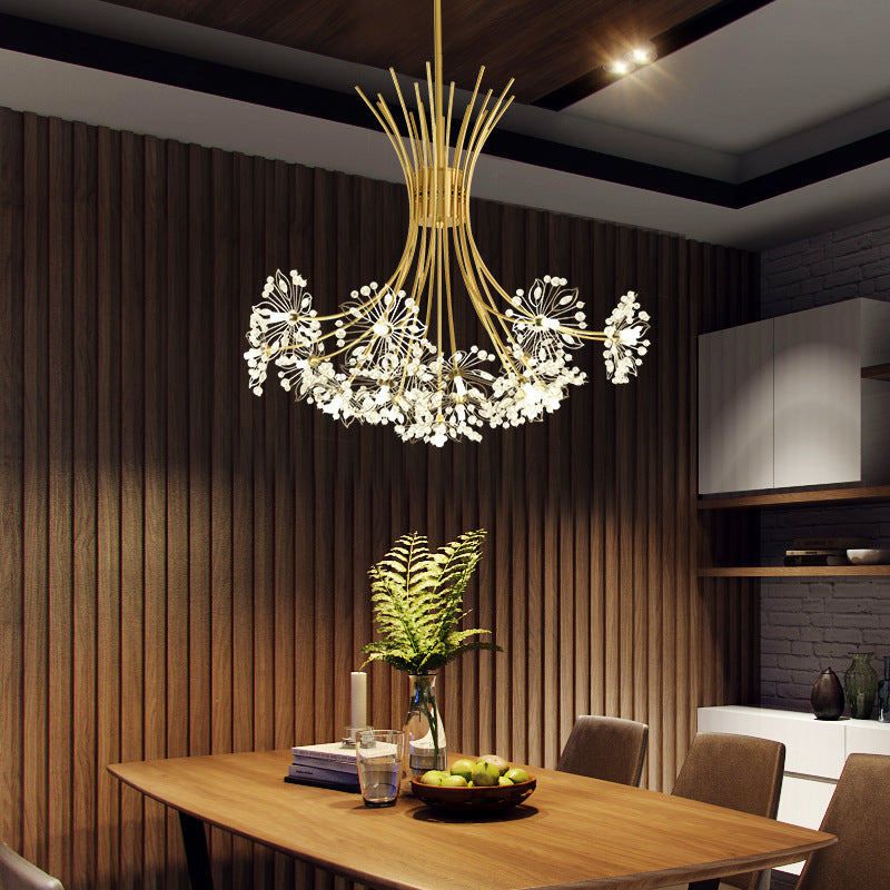 Contemporary Luxury Dandelion Crystal Firework Iron Frame 13/19-Light Chandelier For Living Room