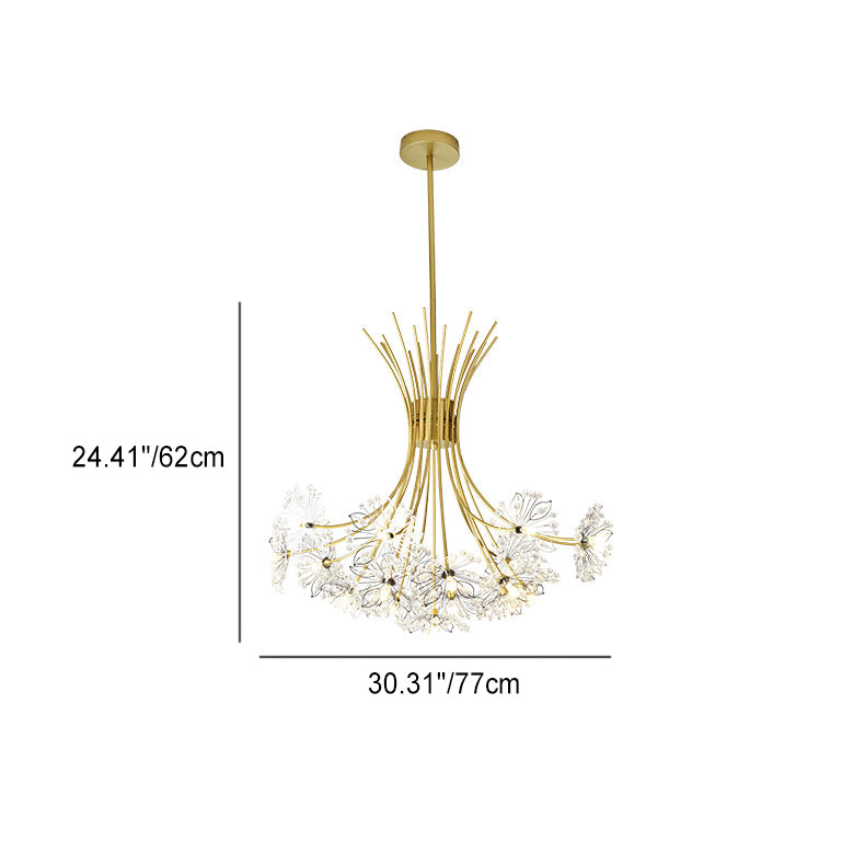 Contemporary Luxury Dandelion Crystal Firework Iron Frame 13/19-Light Chandelier For Living Room