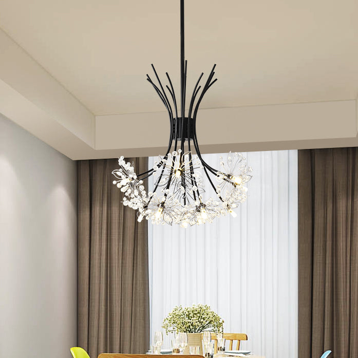 Contemporary Luxury Dandelion Crystal Firework Iron Frame 13/19-Light Chandelier For Living Room