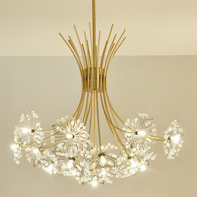 Contemporary Luxury Dandelion Crystal Firework Iron Frame 13/19-Light Chandelier For Living Room