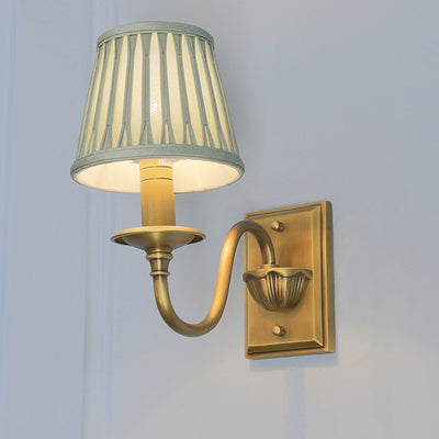 Traditional French Full Copper Pleated Fabric Shade 1-Light Wall Sconce Lamp For Bedroom