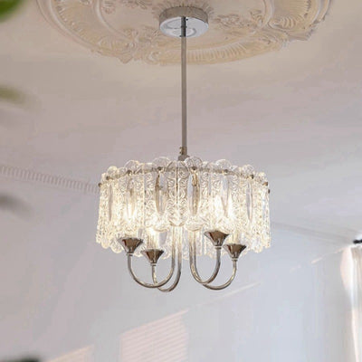 Traditional French Iron Frame Glass Round Shade 4/5-Light Chandelier For Living Room