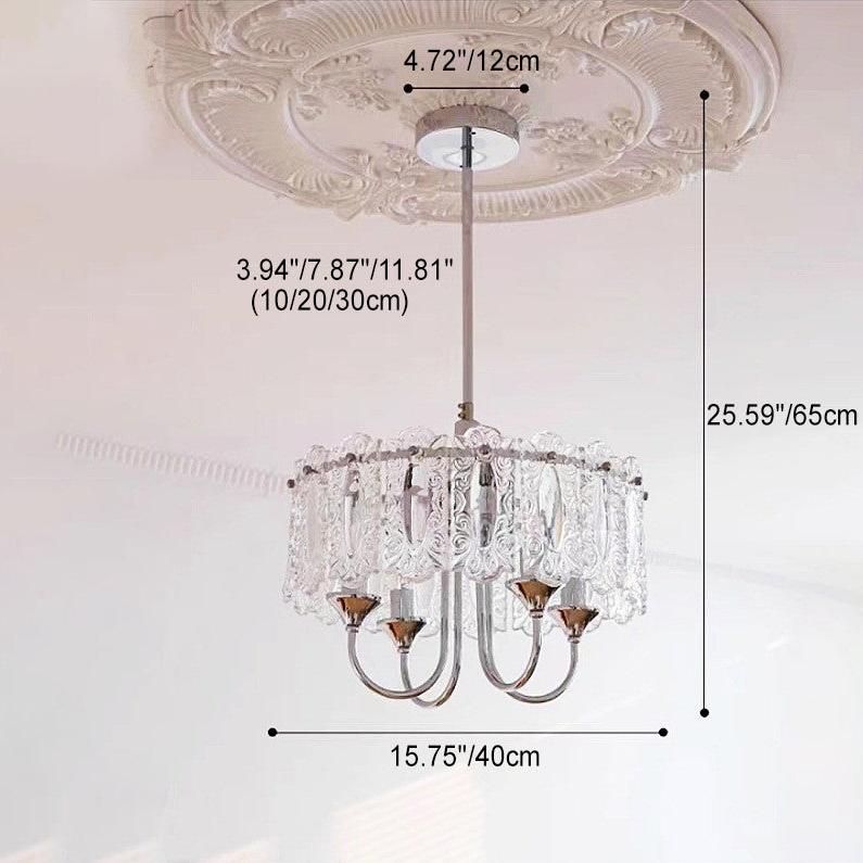 Traditional French Iron Frame Glass Round Shade 4/5-Light Chandelier For Living Room