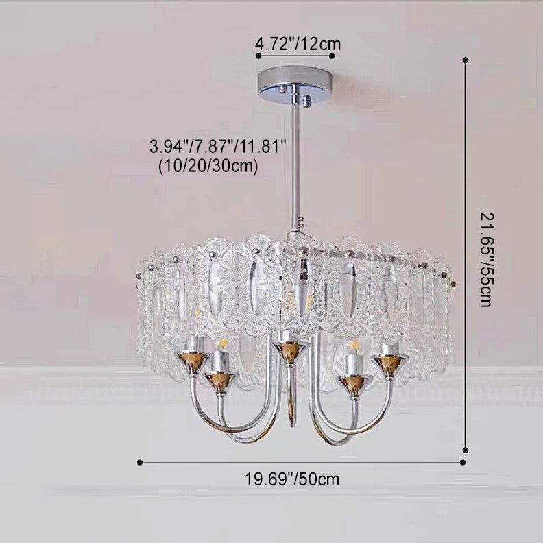 Traditional French Iron Frame Glass Round Shade 4/5-Light Chandelier For Living Room