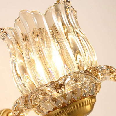 Modern Luxury Gold-Finished Frame Floral Glass Shade 1-Light Wall Sconce Lamp For Bedroom