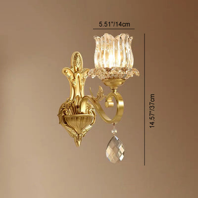 Modern Luxury Gold-Finished Frame Floral Glass Shade 1-Light Wall Sconce Lamp For Bedroom