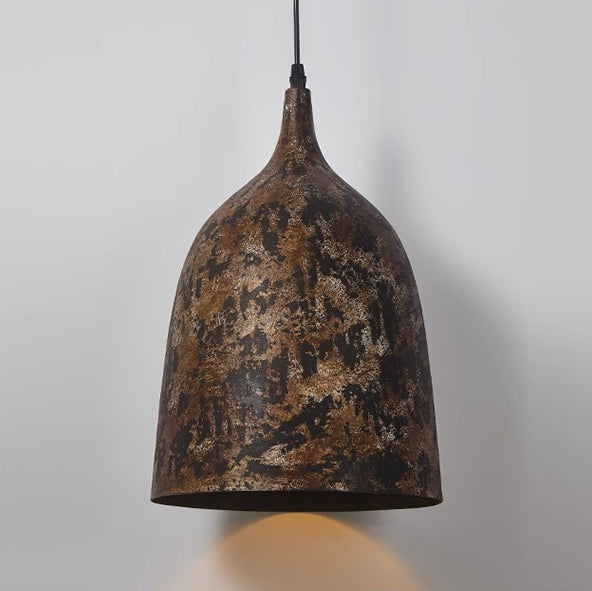 Traditional Japanese Wabi-Sabi Hand Painted Steel Round 1-Light Pendant Light For Dining Room