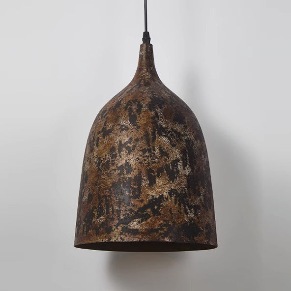 Traditional Japanese Wabi-Sabi Hand Painted Steel Round 1-Light Pendant Light For Dining Room