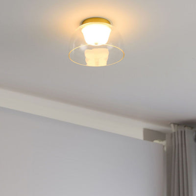 Modern Minimalist Round Hardware Glass Cup Shade LED Flush Mount Ceiling Light For Bedroom