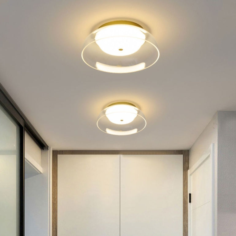 Modern Minimalist Round Hardware Glass Cup Shade LED Flush Mount Ceiling Light For Bedroom