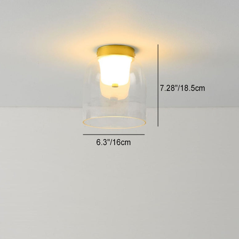 Modern Minimalist Round Hardware Glass Cup Shade LED Flush Mount Ceiling Light For Bedroom