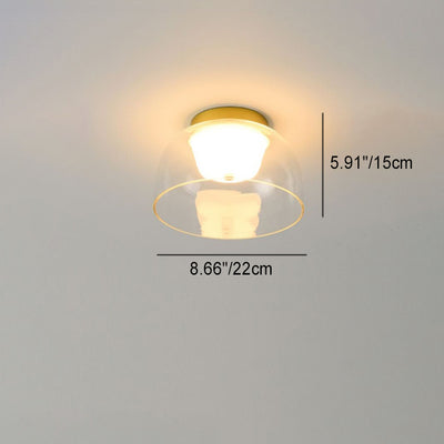 Modern Minimalist Round Hardware Glass Cup Shade LED Flush Mount Ceiling Light For Bedroom