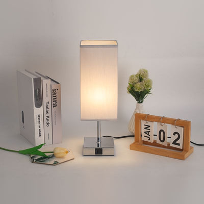 Contemporary Simplicity Fabric Cuboid Shade Hardware Base 1-Light Table Lamp For Bedroom