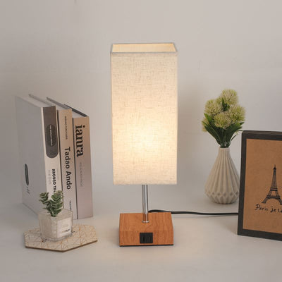 Contemporary Simplicity Fabric Cuboid Shade Hardware Base 1-Light Table Lamp For Bedroom