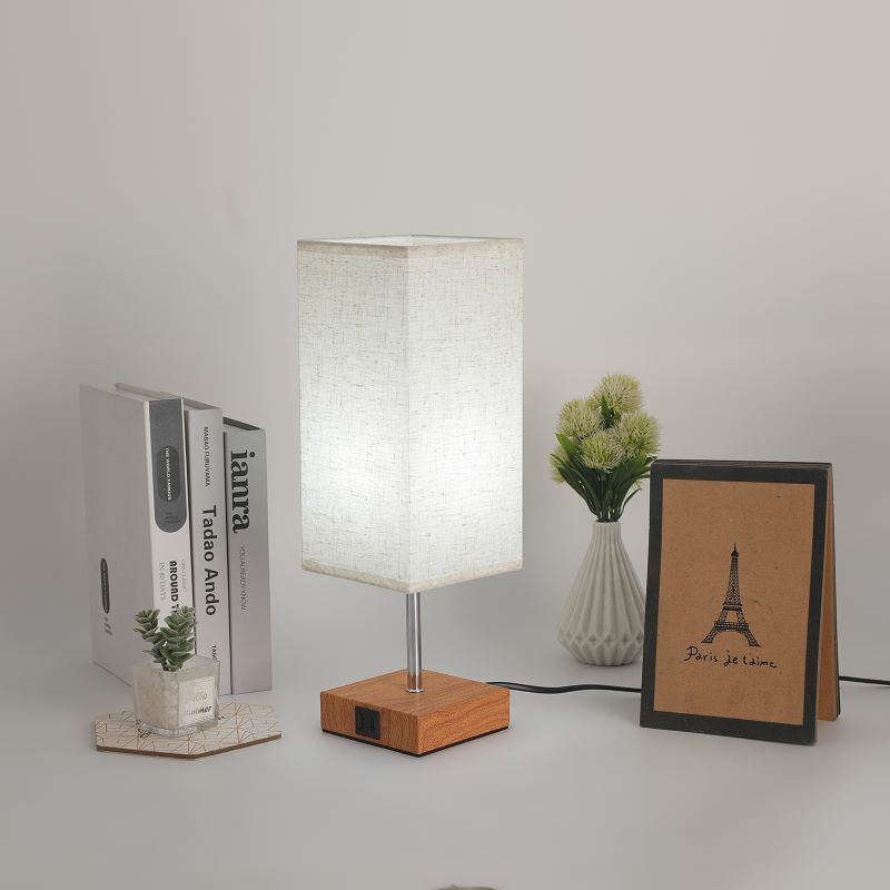 Contemporary Simplicity Fabric Cuboid Shade Hardware Base 1-Light Table Lamp For Bedroom