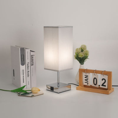 Contemporary Simplicity Fabric Cuboid Shade Hardware Base 1-Light Table Lamp For Bedroom