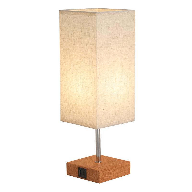 Contemporary Simplicity Fabric Cuboid Shade Hardware Base 1-Light Table Lamp For Bedroom