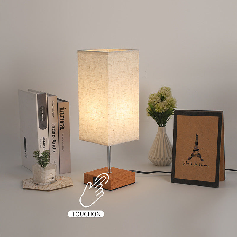 Contemporary Simplicity Fabric Cuboid Shade Hardware Base 1-Light Table Lamp For Bedroom